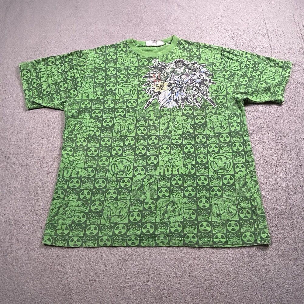 Marvel Comics T-Shirt Mens XXL Green Incredible Hulk All Over Print 2008 Vintage